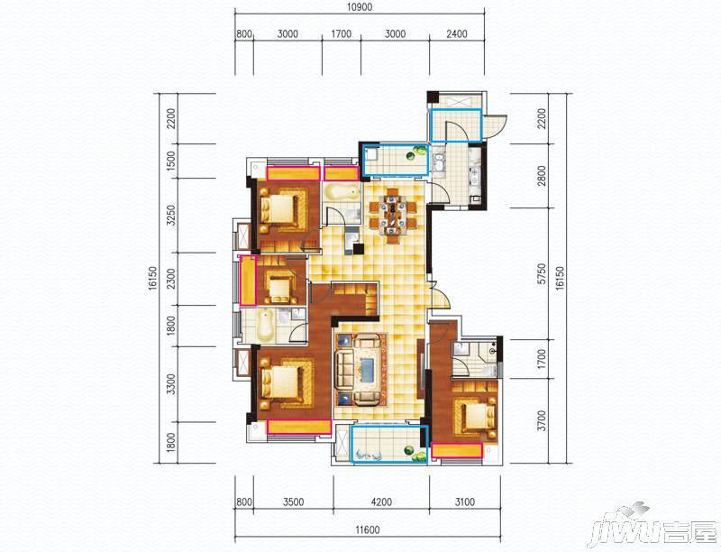 融耀江滨御景4室2厅3卫144㎡户型图