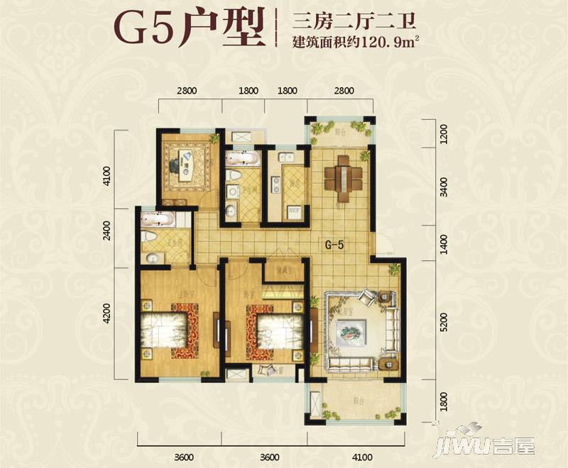 会昌天玺湾3室2厅2卫120.9㎡户型图