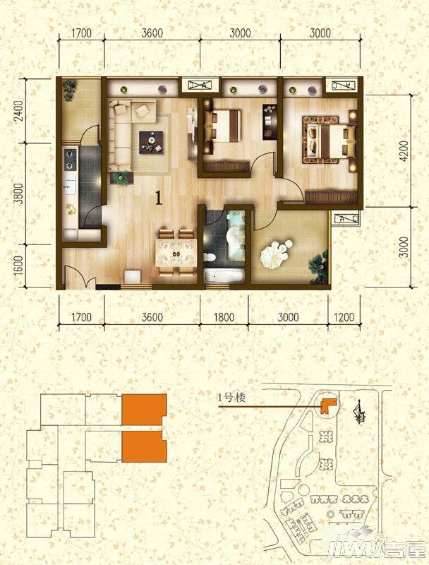 天域半山豪庭2室2厅1卫90.9㎡户型图