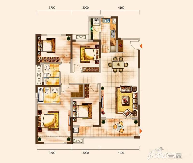 中海国际社区4室2厅2卫139㎡户型图