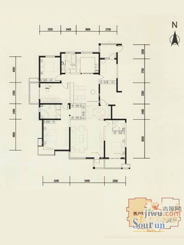 南湖花园二期4室2厅2卫176.8㎡户型图