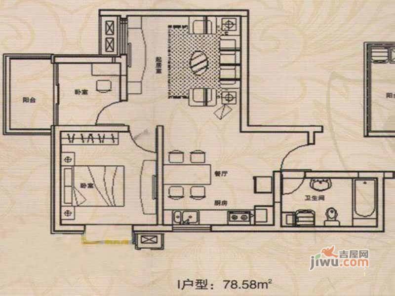 天润雅园2室2厅1卫78.6㎡户型图