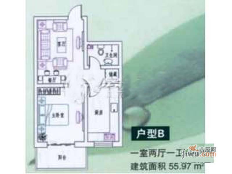 金科小区1室2厅1卫56㎡户型图