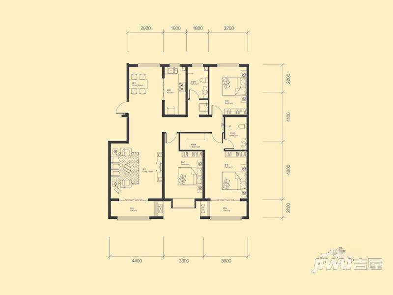 滏阳SOHO4室2厅3卫157.2㎡户型图