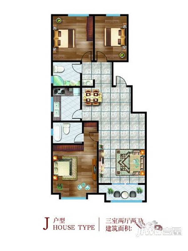 桃源山庄3室2厅2卫132.3㎡户型图