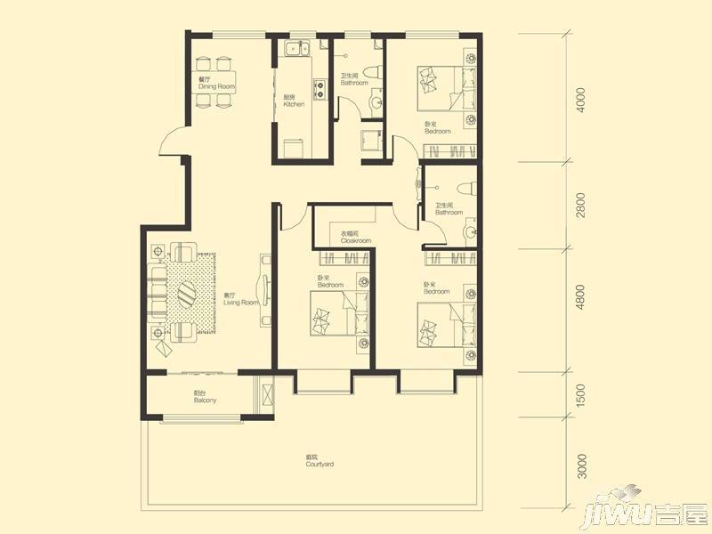 滏阳SOHO3室2厅1卫112.2㎡户型图