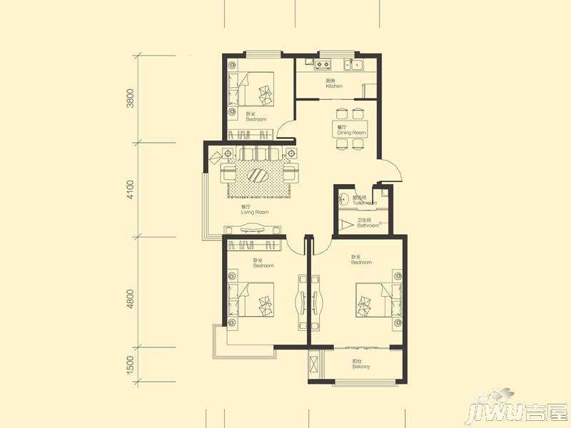 滏阳SOHO3室2厅1卫112.2㎡户型图