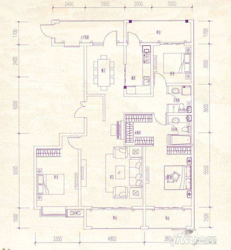 赵都华府3室2厅2卫165㎡户型图