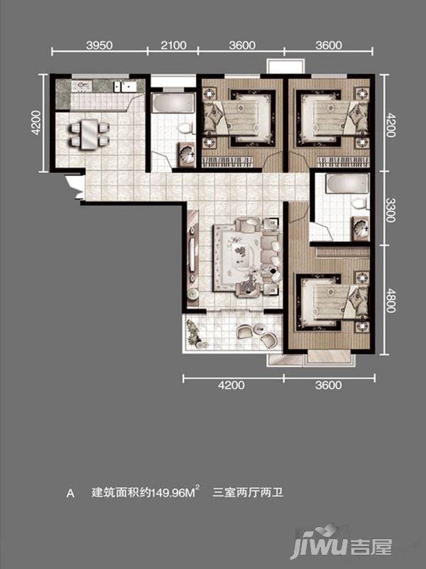 万浩俪城3室2厅2卫150㎡户型图