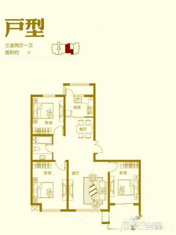 枫丹白露3室0厅1卫户型图