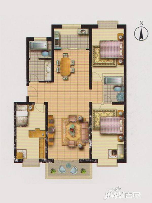 紫源京珠花园3室2厅2卫147.9㎡户型图