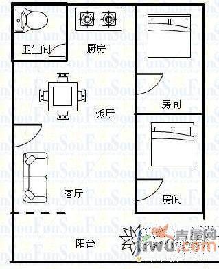 迎宾小苑2室2厅1卫户型图