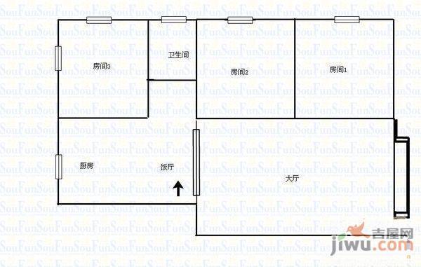 五谷里3室2厅1卫户型图