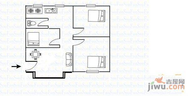 凤翔里2室1厅1卫户型图