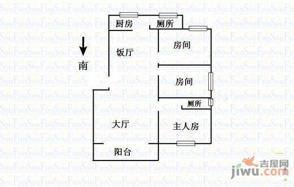 聚德花园2室1厅1卫户型图