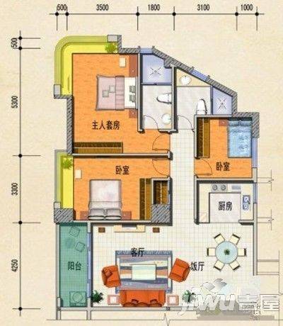 骏景花园3室2厅2卫户型图