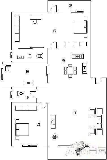江海花园2室2厅2卫户型图