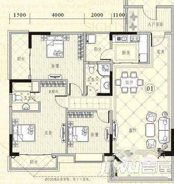 朗悦居2室1厅1卫户型图