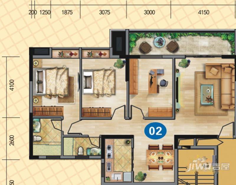 汇源城果3室2厅2卫120.8㎡户型图