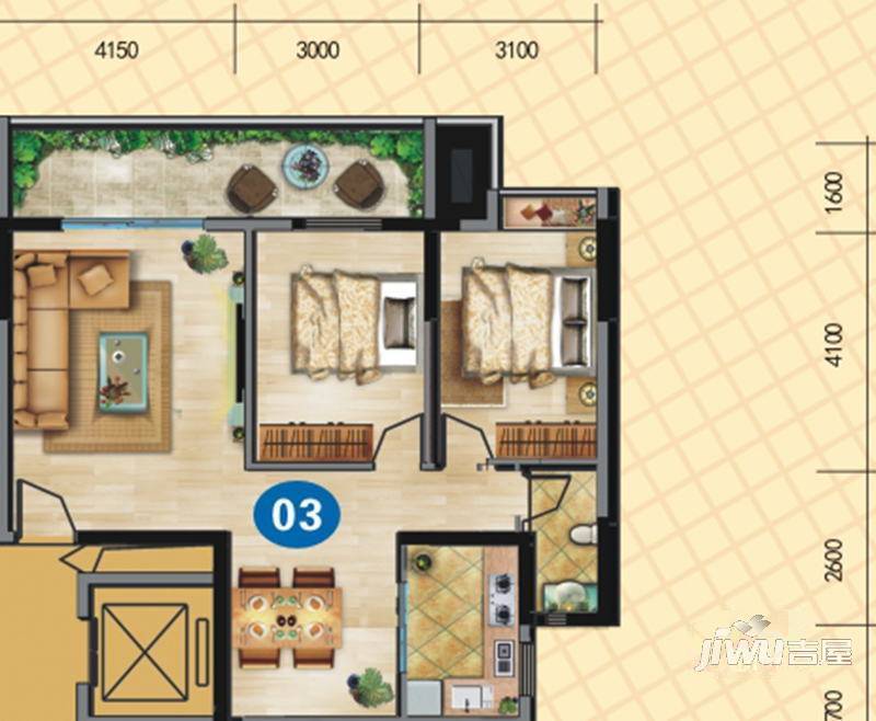 汇源城果2室2厅1卫94.1㎡户型图