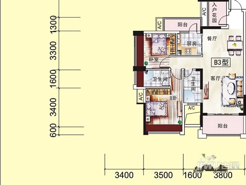 御龙轩3室2厅2卫93.9㎡户型图