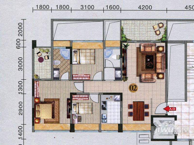 红棉雅苑3室2厅3卫131.9㎡户型图