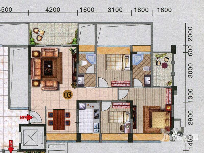 红棉雅苑3室2厅2卫112㎡户型图