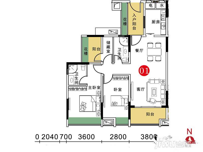 胜坚·尚城美居2室2厅2卫97.8㎡户型图