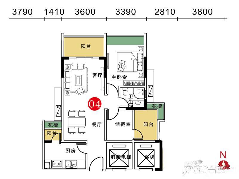 胜坚·尚城美居3室2厅2卫97.8㎡户型图