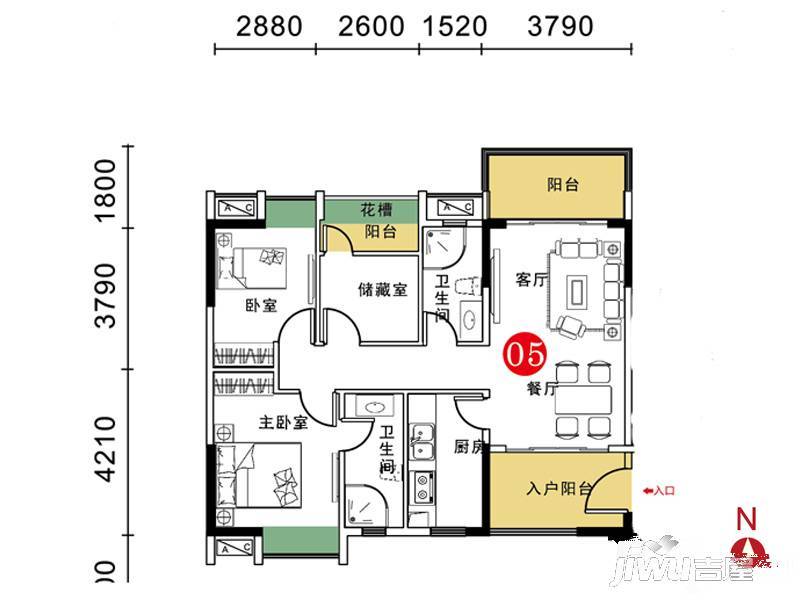 胜坚·尚城美居1室2厅1卫76.5㎡户型图