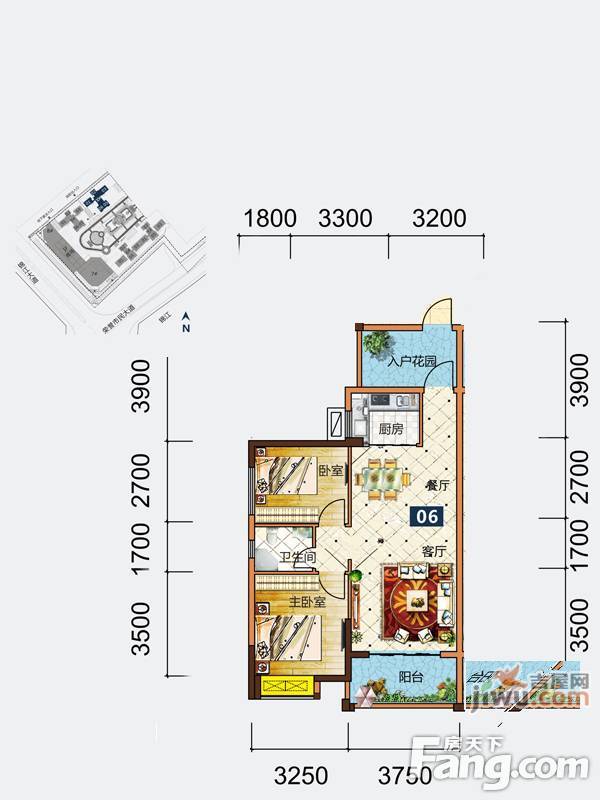 建安御锦珑湾2室2厅2卫83㎡户型图