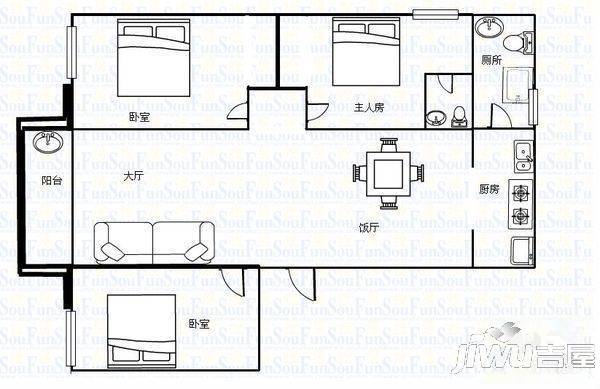 新桥路商住楼2室1厅1卫户型图