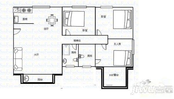 同德园2室2厅1卫户型图