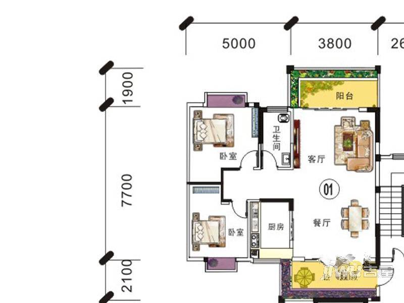 外海·翡翠华府3室2厅2卫123.6㎡户型图