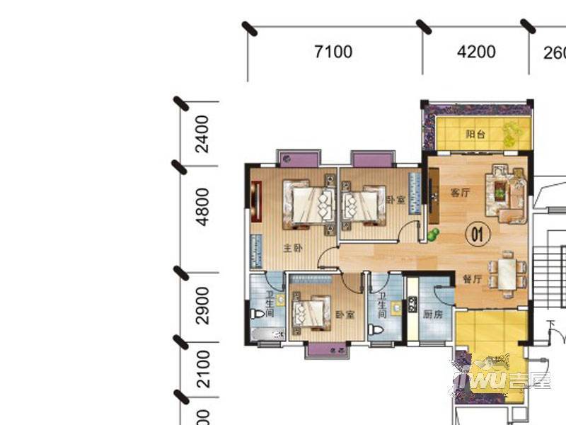 外海·翡翠华府3室2厅2卫123.6㎡户型图