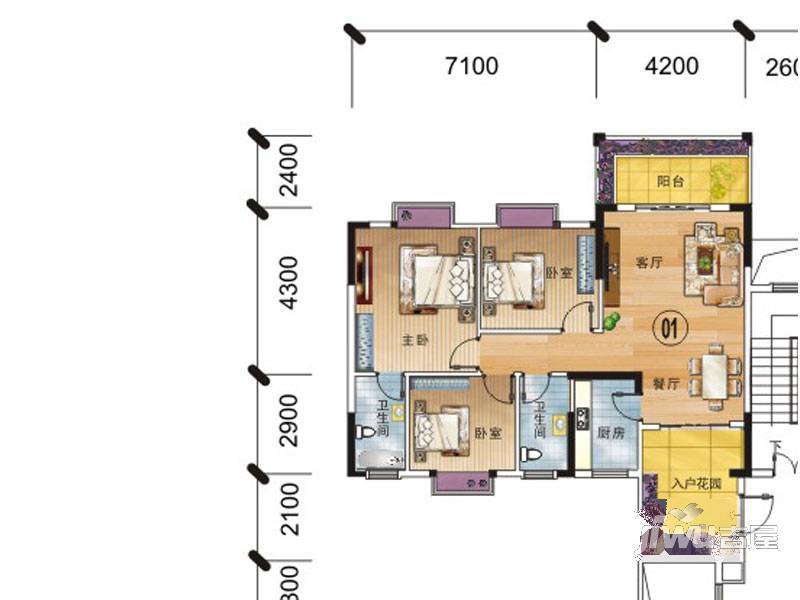 外海·翡翠华府3室2厅2卫123.6㎡户型图