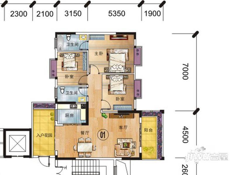 外海·翡翠华府3室2厅2卫123.6㎡户型图