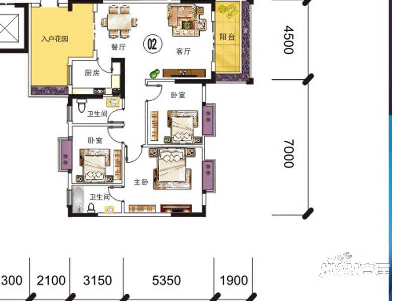 外海·翡翠华府3室2厅2卫123.5㎡户型图