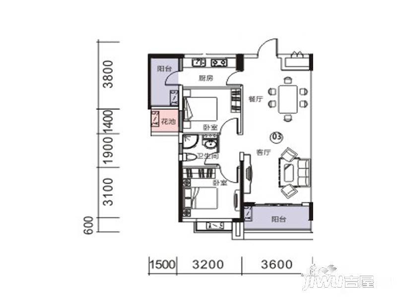 中业新城2室2厅1卫83.3㎡户型图