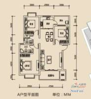 康桥水郡3室2厅2卫106.5㎡户型图