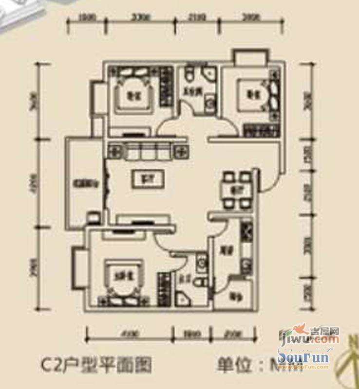 康桥水郡3室2厅2卫107.4㎡户型图