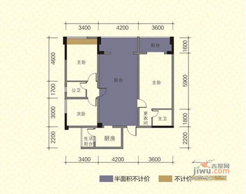 莱茵水岸1室2厅1卫69.3㎡户型图