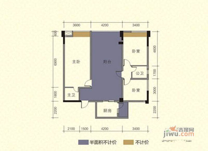 莱茵水岸1室2厅1卫69.3㎡户型图