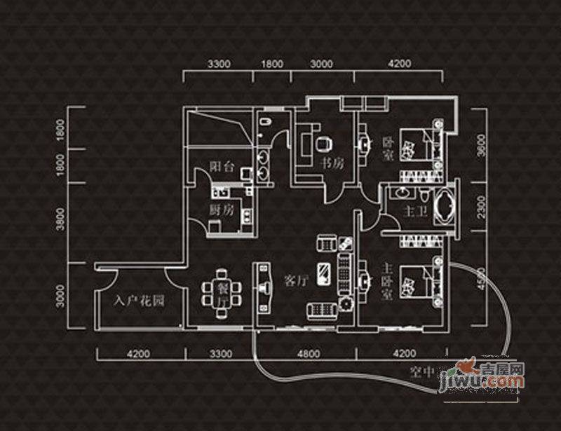 水岸名邸2室2厅2卫162㎡户型图