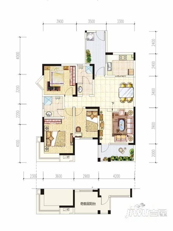 锦泰金樽3室2厅1卫99.3㎡户型图