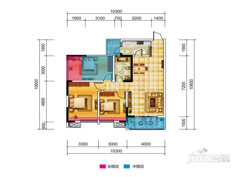 中铁仁禾广场3室2厅2卫106㎡户型图