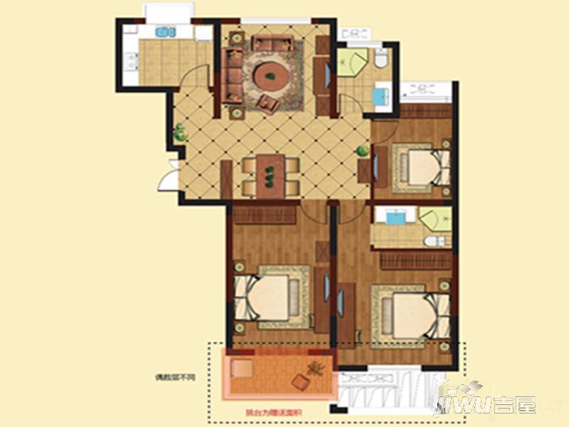 舜江碧水豪园3室2厅2卫133㎡户型图