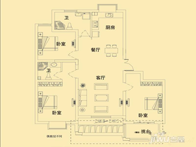 舜江碧水豪园2室2厅1卫82.5㎡户型图