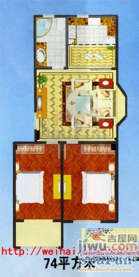 日鑫花园2室1厅1卫74㎡户型图