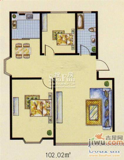 四季山庄2室2厅1卫91.8㎡户型图